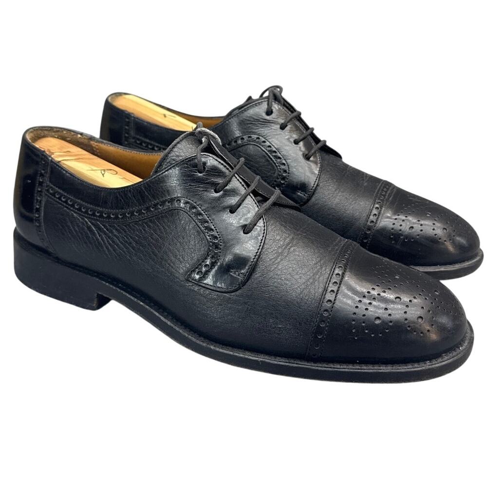 Mezlan Black Leather Cap-Toe Brogue Detail Oxford Dress Shoe Men 7